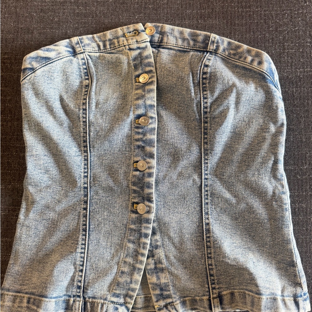 H&M Light Blue Denim Strapless Button-Front Top